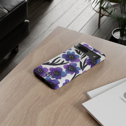 Purple Watercolor Floral Tough Case — Protective Galaxy Flower Phone Cover