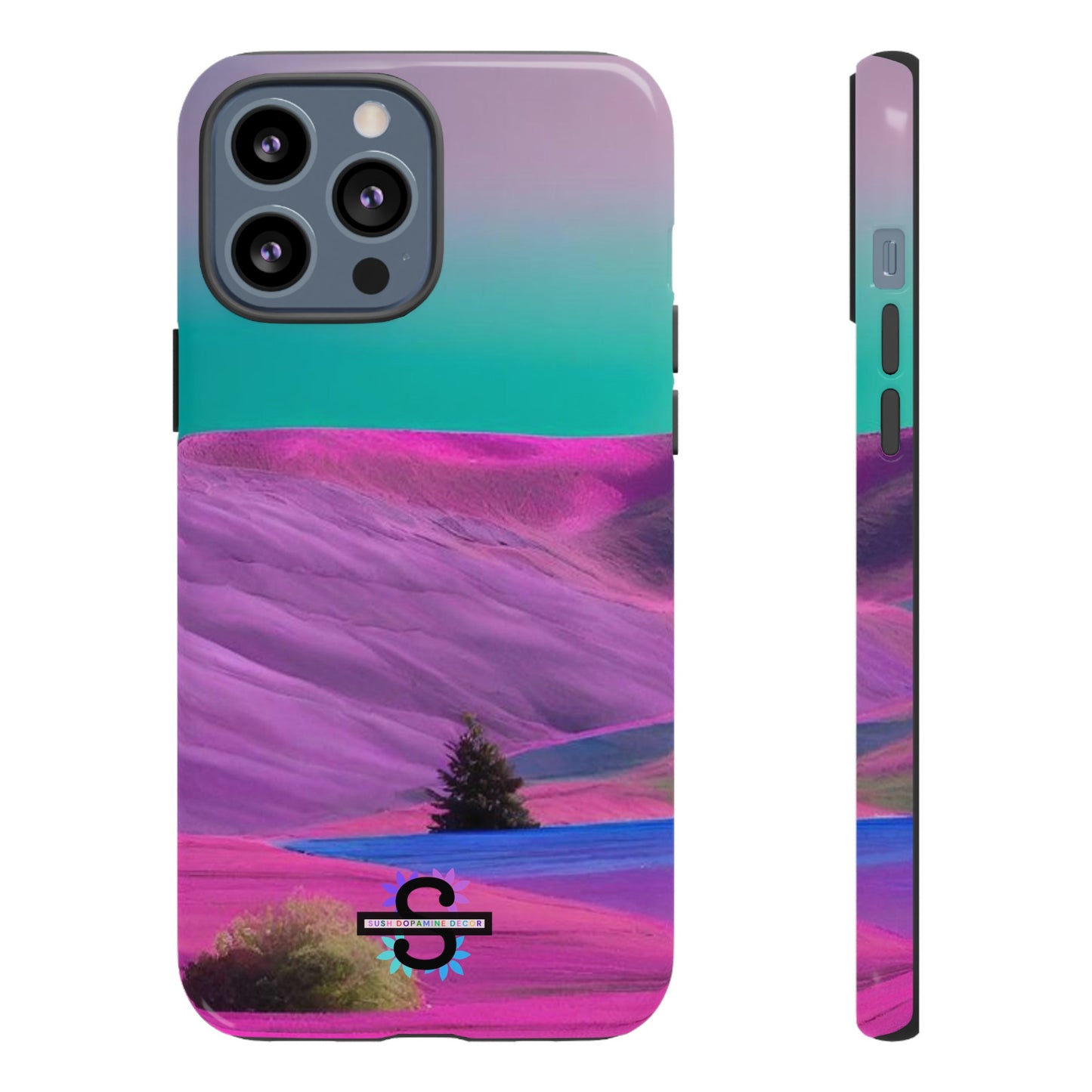 Tough Phone Case - pink purple green blue landscape