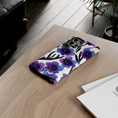 Purple Watercolor Floral Tough Case — Protective Galaxy Flower Phone Cover