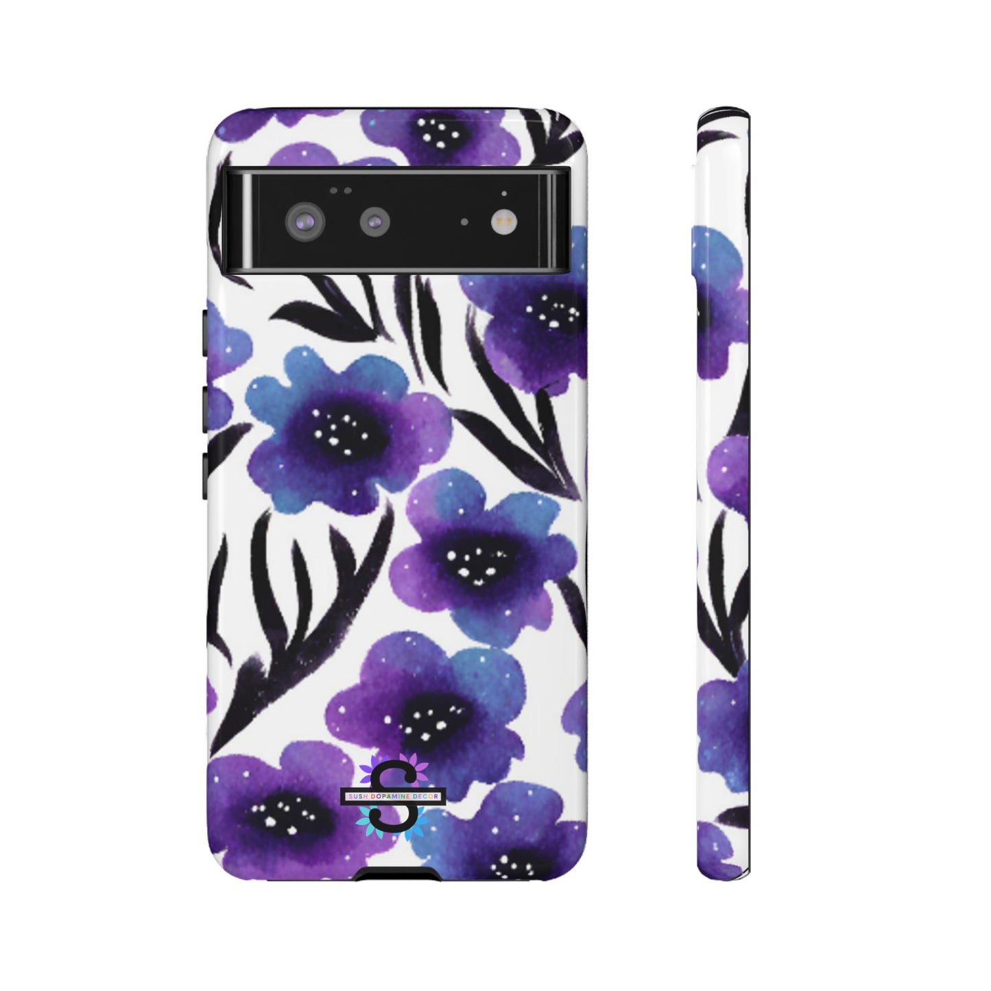Purple Watercolor Floral Tough Case — Protective Galaxy Flower Phone Cover