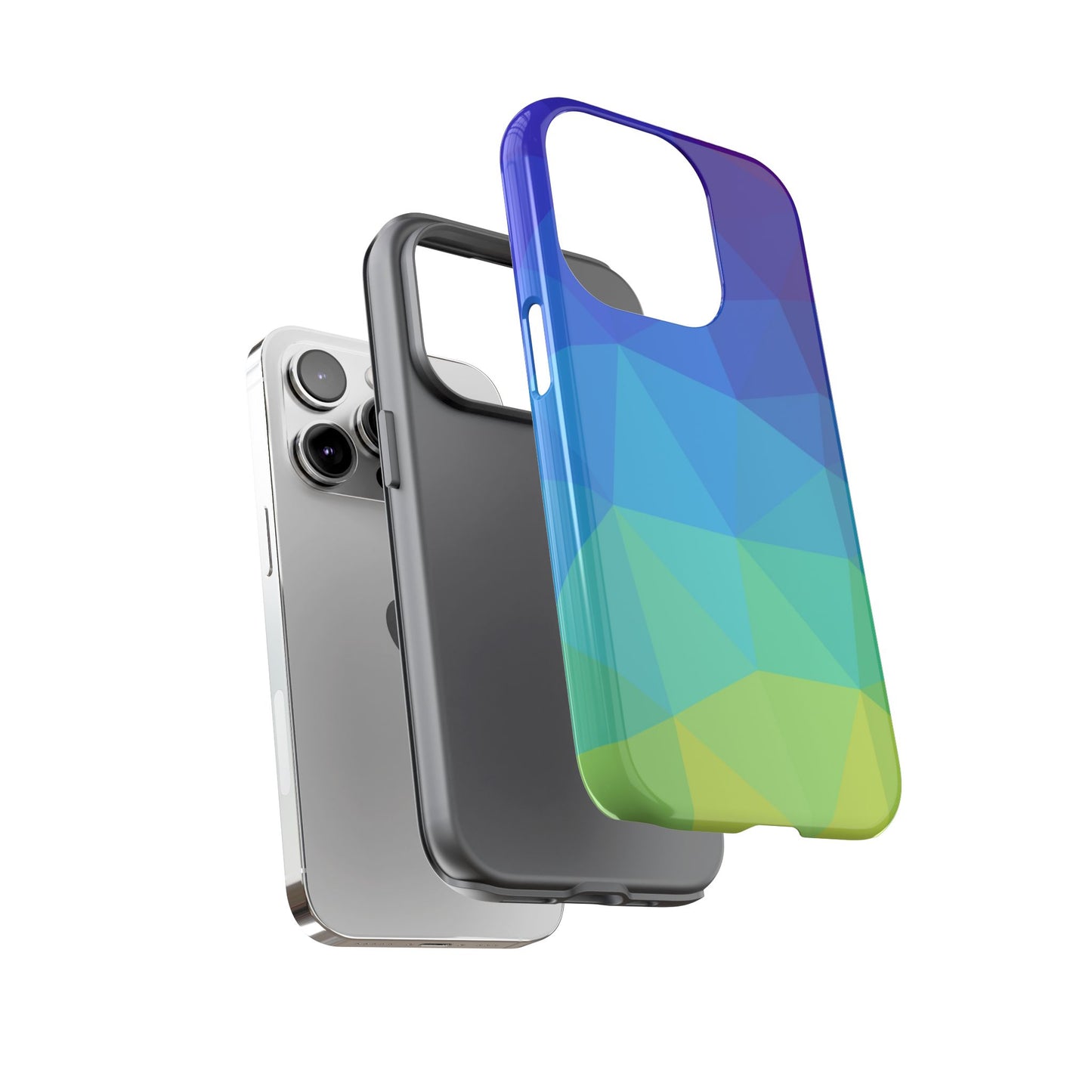 Geometric Gradient Tough Phone Case — Blue Green Polygon Design