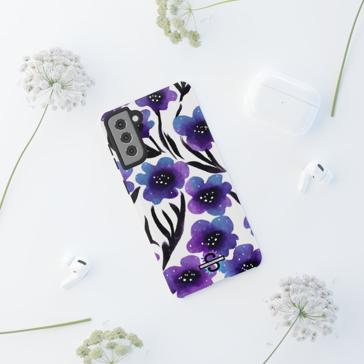 Purple Watercolor Floral Tough Case — Protective Galaxy Flower Phone Cover