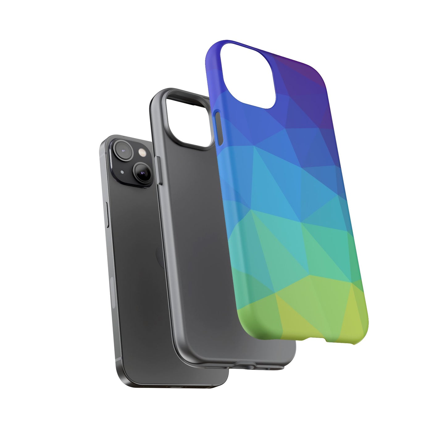 Geometric Gradient Tough Phone Case — Blue Green Polygon Design