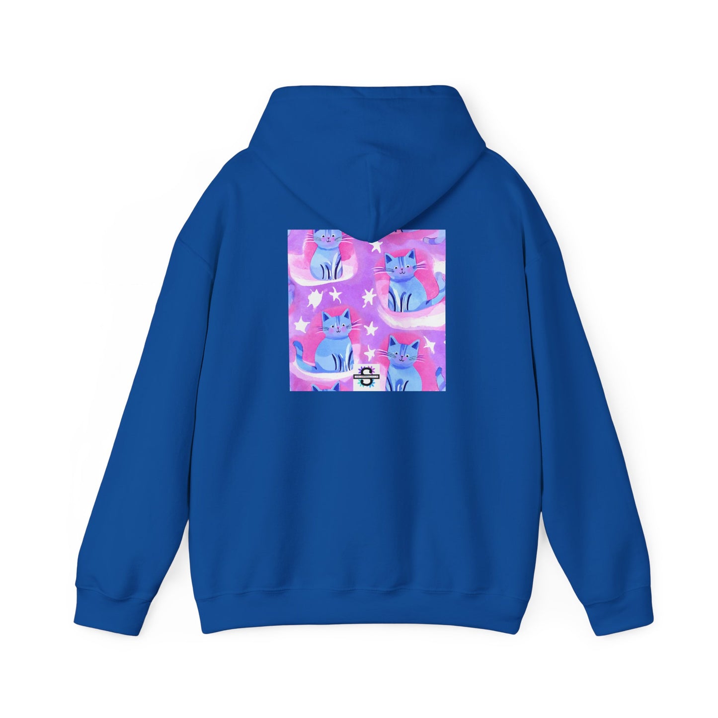 Unisex Heavy Blend™ Hooded Sweatshirt - Cute Cat in Pink Blue design, Love Subliminals, Attract love into your lif