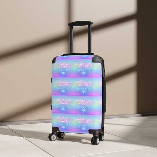 Pink Purple Blue Pastel Gradient Suitcase with Motivational Pattern