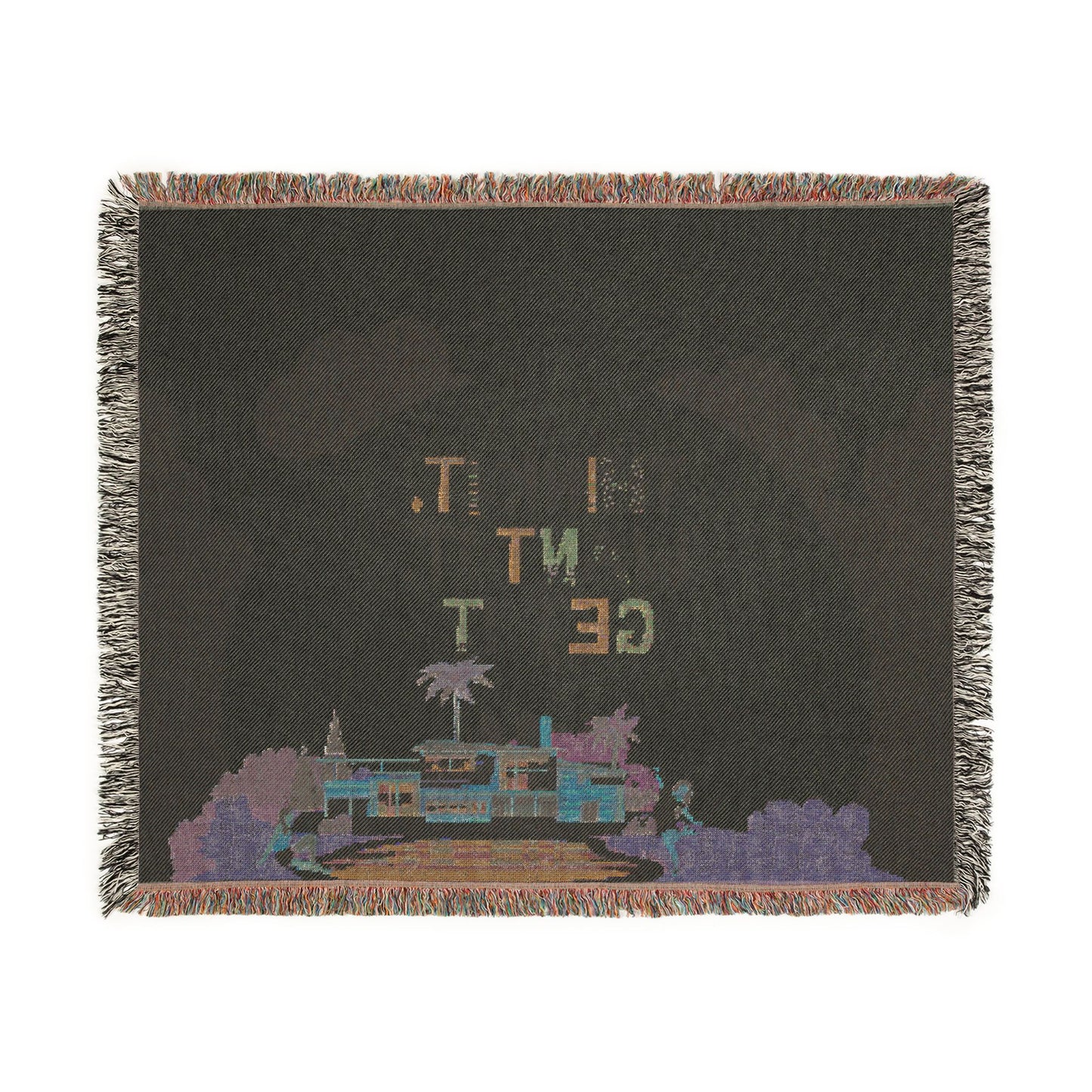 Woven Throw Blanket.  Retro Motivational Home Decor. Quote "Think It. Want It. Get It." Antique feel. Motivational conscious gift.