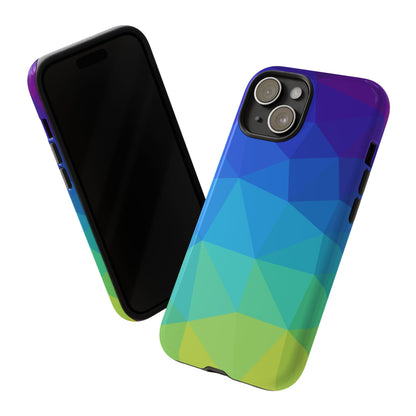 Geometric Gradient Tough Phone Case — Blue Green Polygon Design