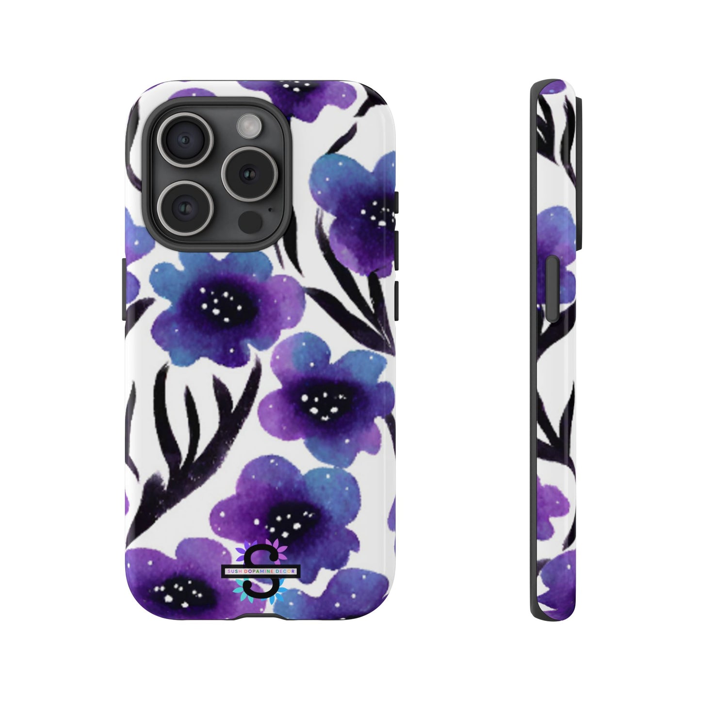 Purple Watercolor Floral Tough Case — Protective Galaxy Flower Phone Cover