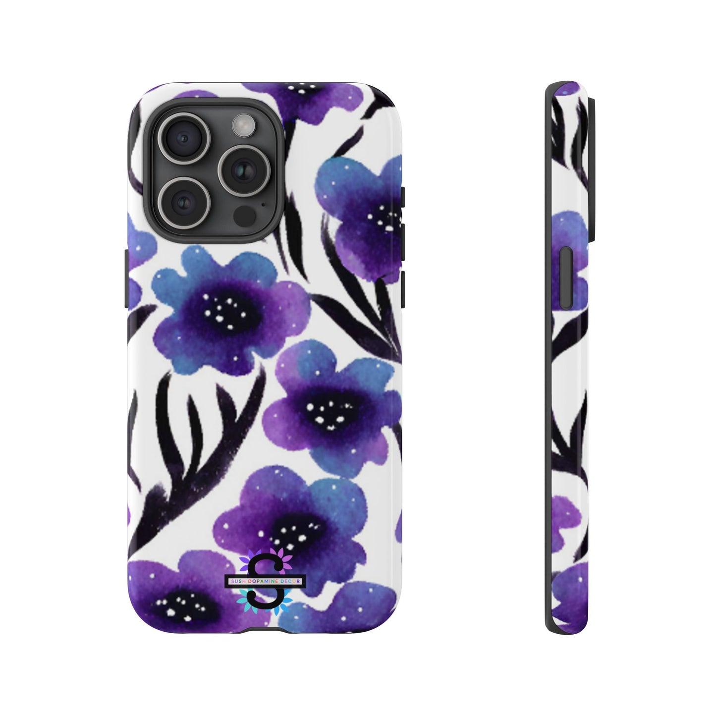 Purple Watercolor Floral Tough Case — Protective Galaxy Flower Phone Cover