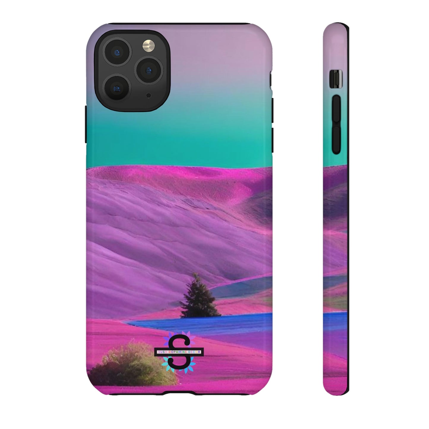 Tough Phone Case - pink purple green blue landscape