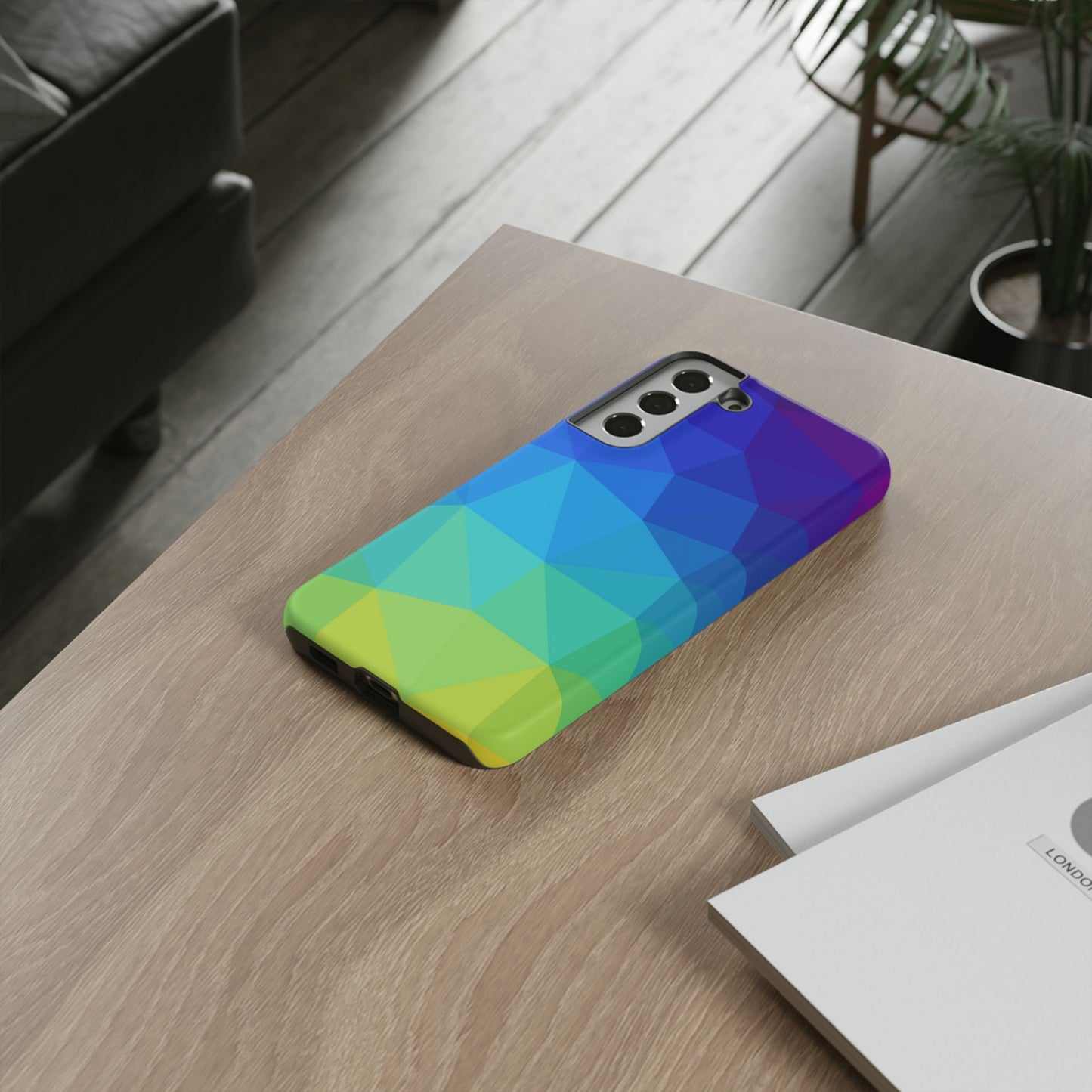 Geometric Gradient Tough Phone Case — Blue Green Polygon Design
