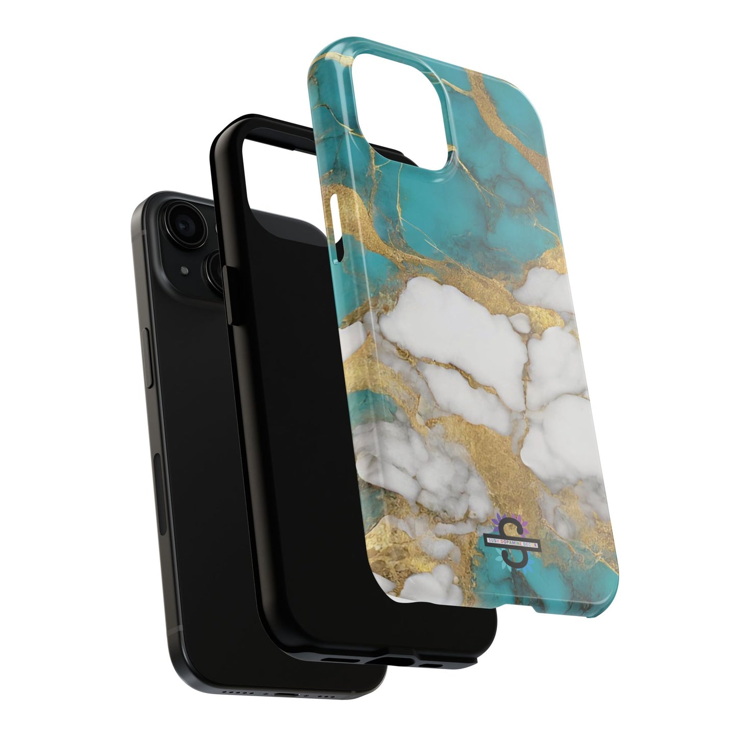 Turqoise Drop Print White Gold Tough Phone Case