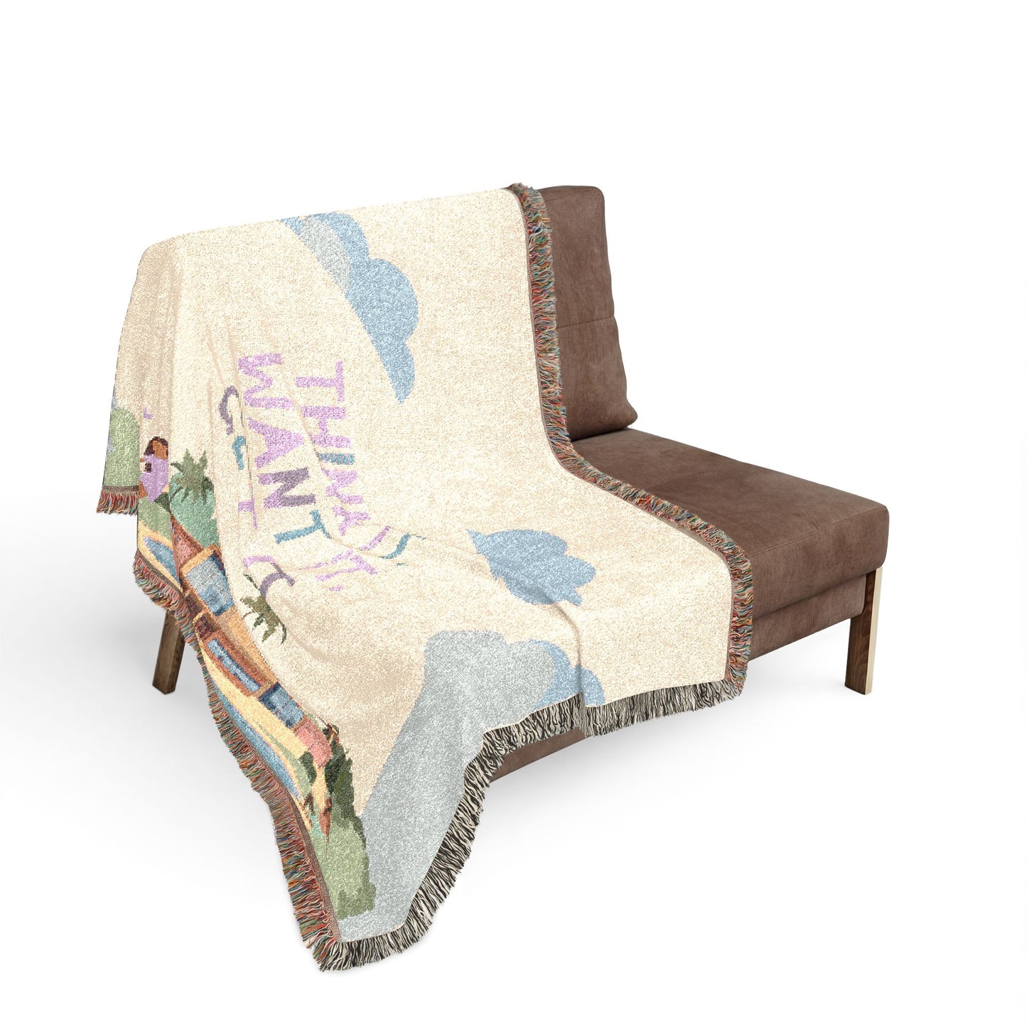 Woven Throw Blanket.  Retro Motivational Home Decor. Quote "Think It. Want It. Get It." Antique feel. Motivational conscious gift.