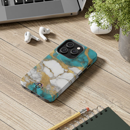 Turqoise Drop Print White Gold Tough Phone Case