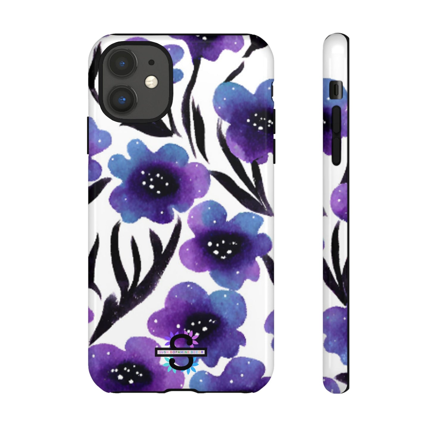 Purple Watercolor Floral Tough Case — Protective Galaxy Flower Phone Cover