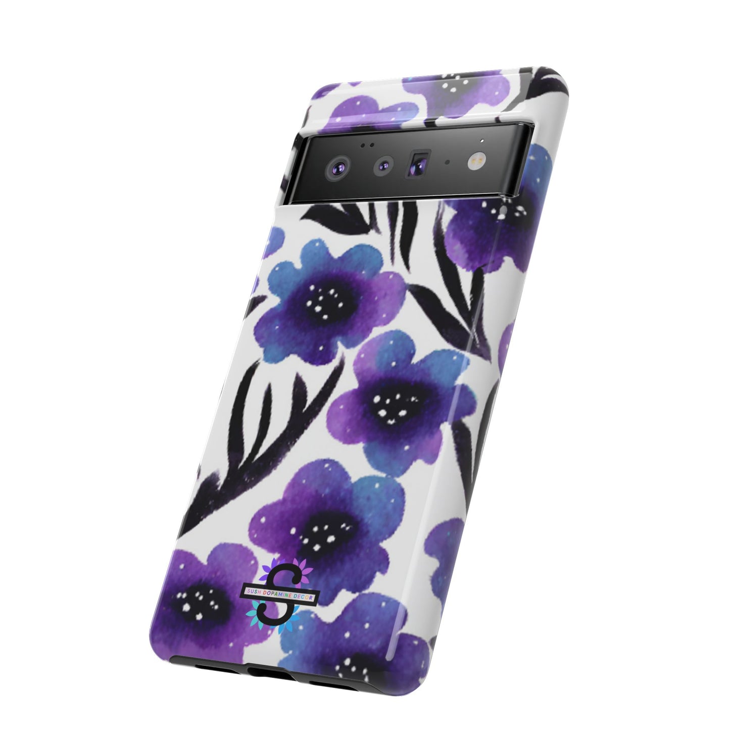 Purple Watercolor Floral Tough Case — Protective Galaxy Flower Phone Cover