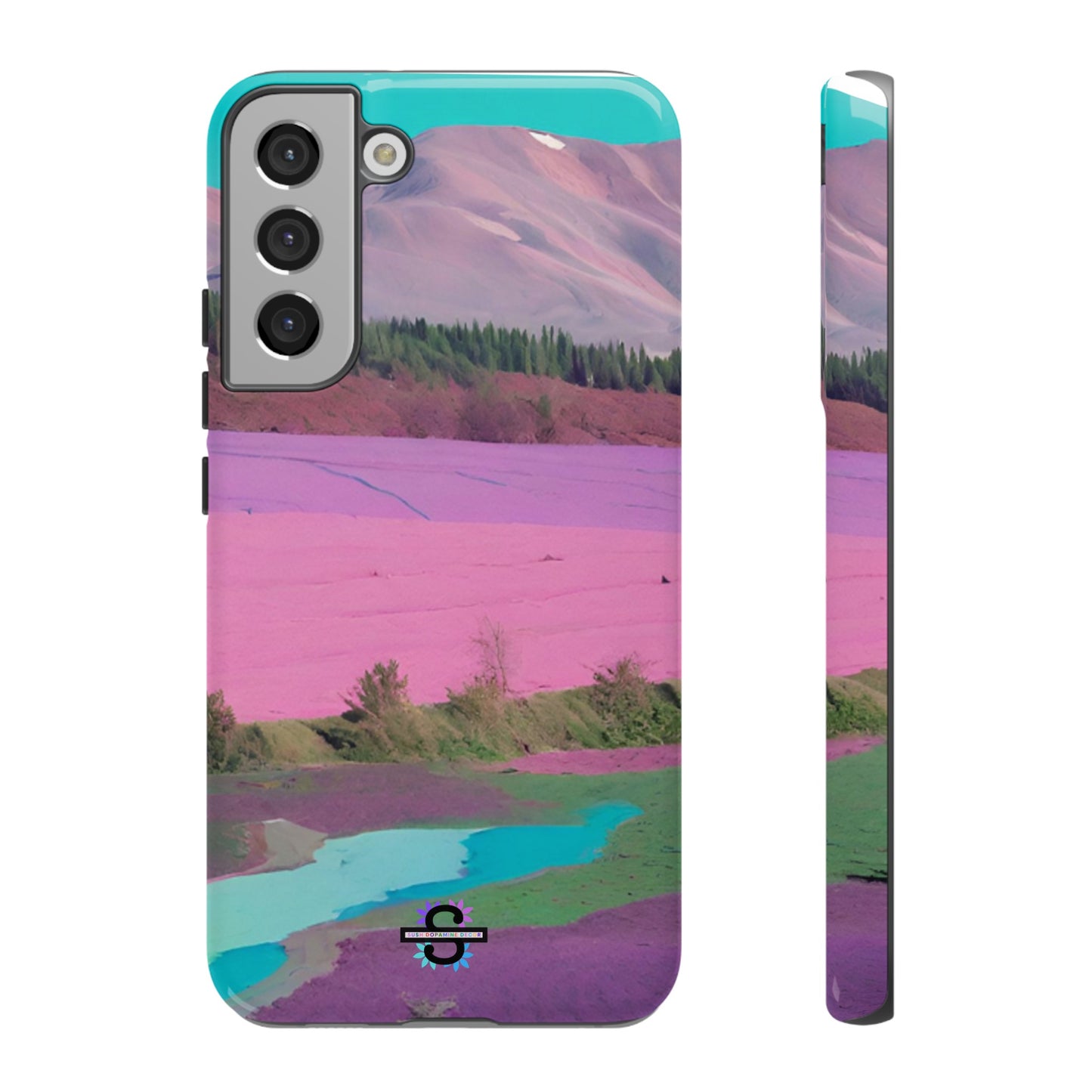 Hard Phone Case, Pink Landscape Design, Dual layer case for Extra Durability and Protection, Glossy or Matte Finish,