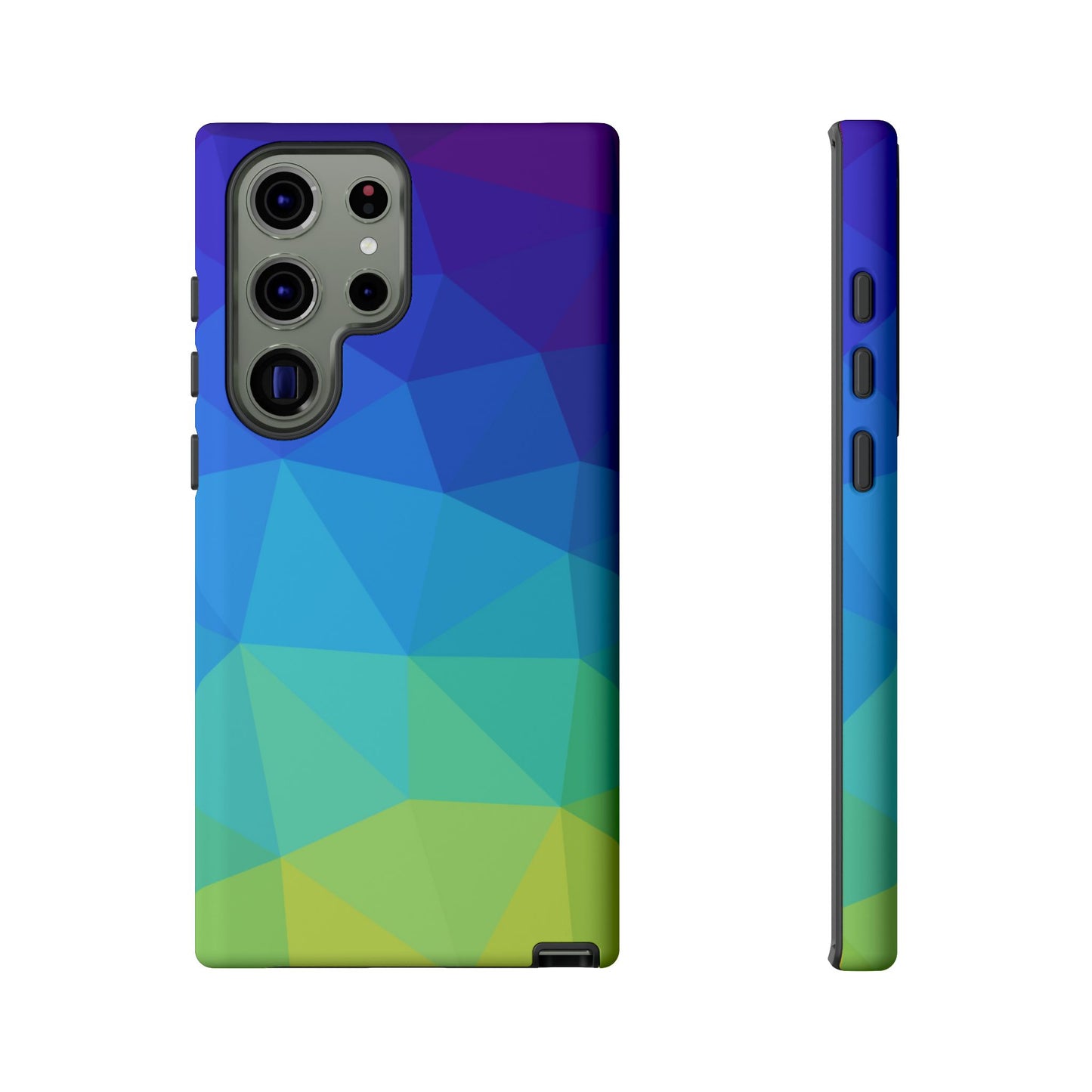 Geometric Gradient Tough Phone Case — Blue Green Polygon Design