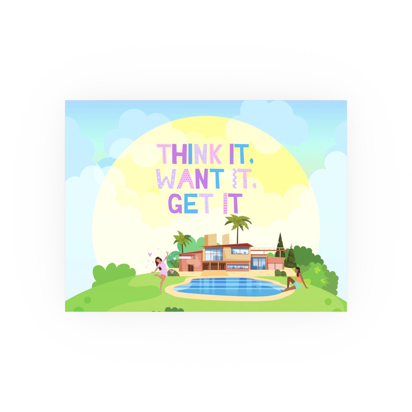 Prosperity Manifestation Posters, Mansion with a Pool Wall Poster for Manifestation