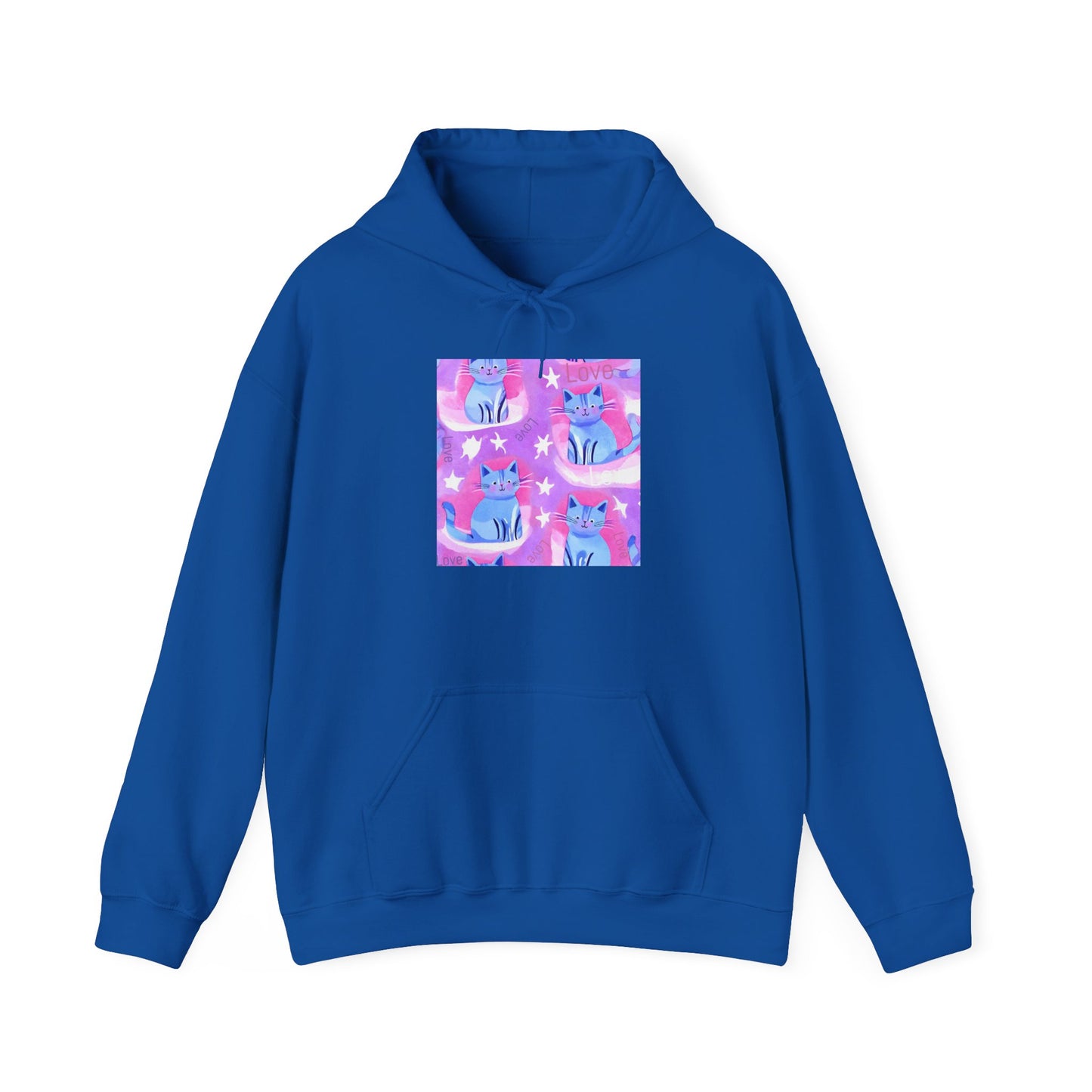 Unisex Heavy Blend™ Hooded Sweatshirt - Cute Cat in Pink Blue design, Love Subliminals, Attract love into your lif