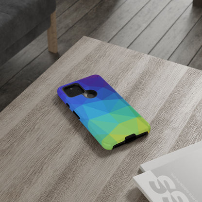 Geometric Gradient Tough Phone Case — Blue Green Polygon Design