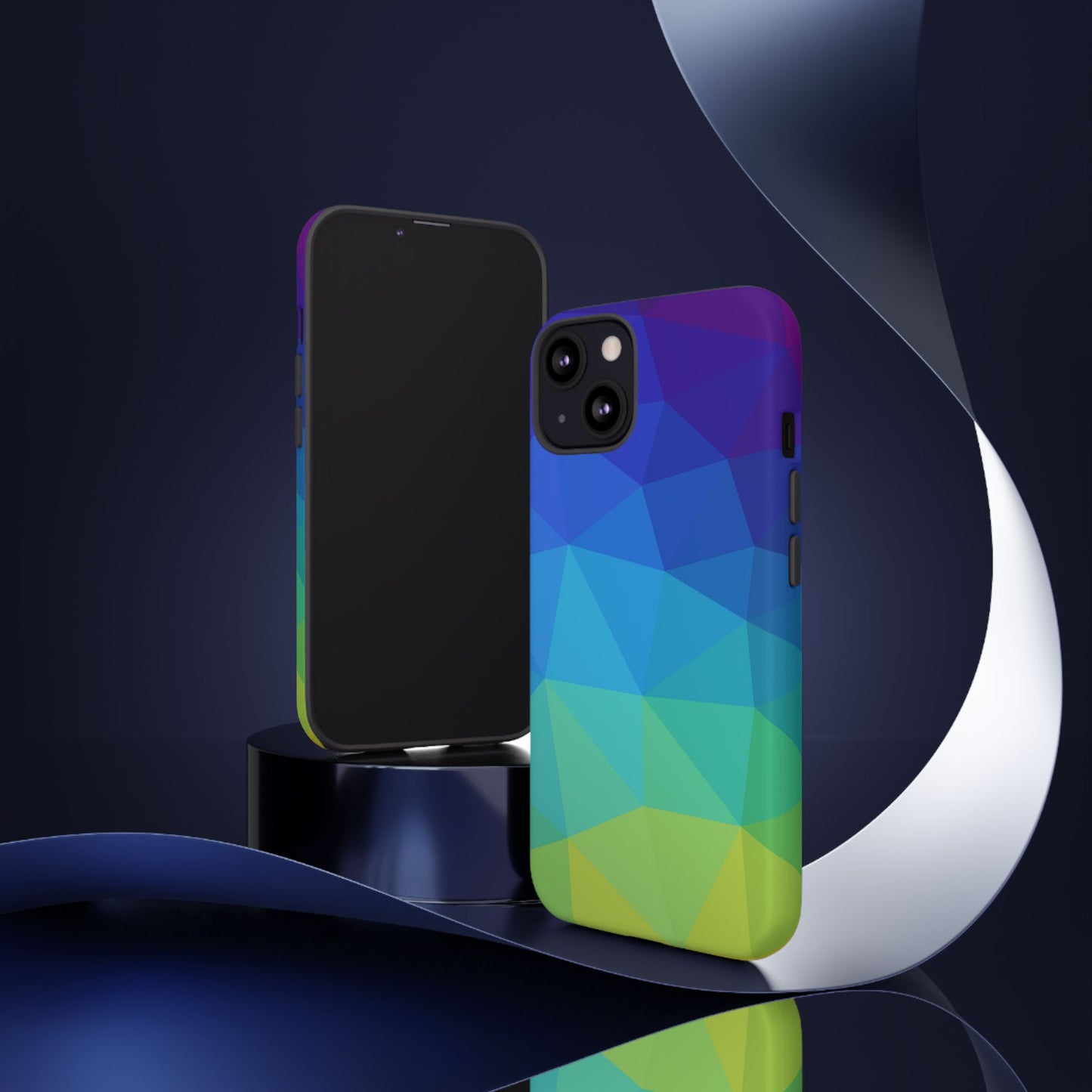 Geometric Gradient Tough Phone Case — Blue Green Polygon Design