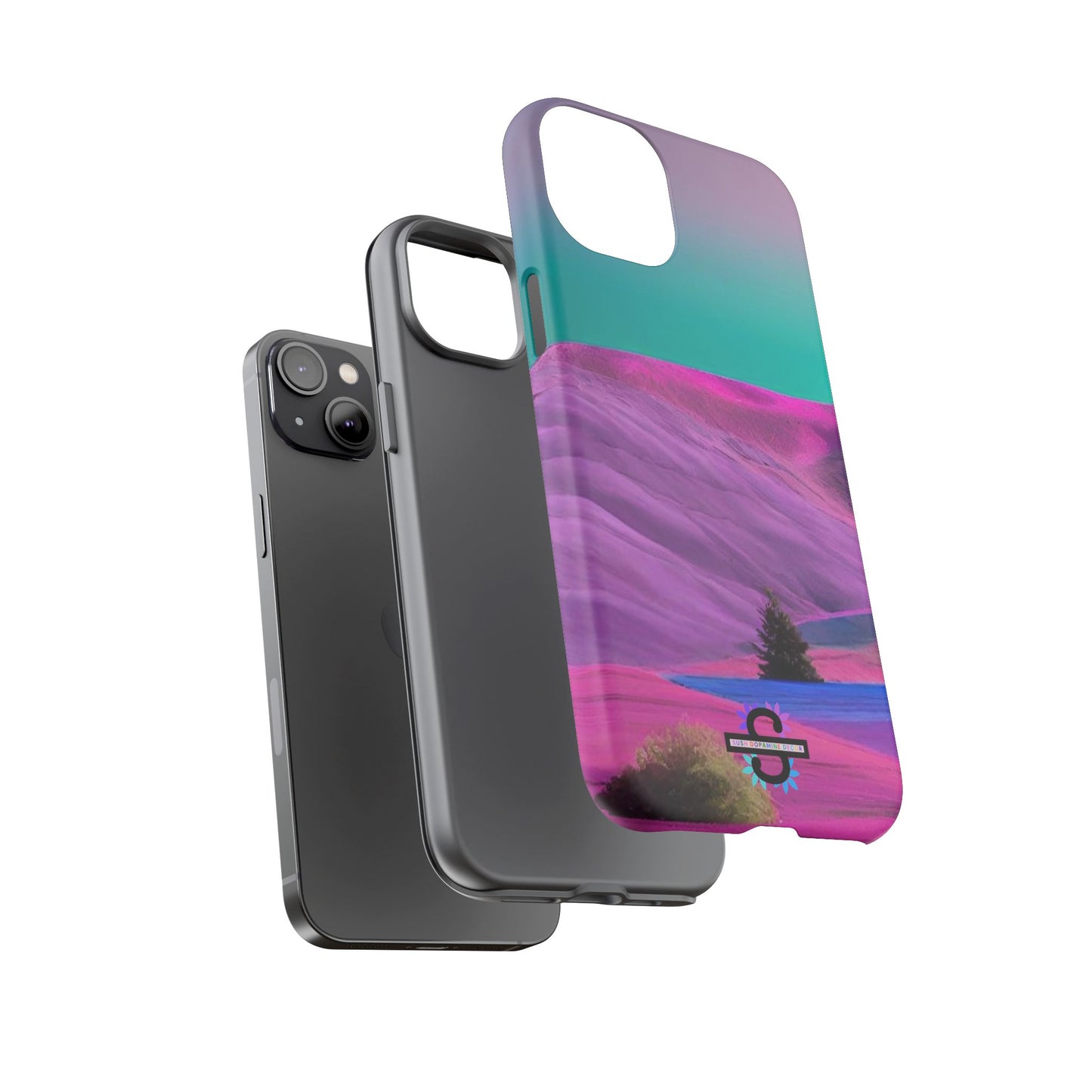 Tough Phone Case - pink purple green blue landscape