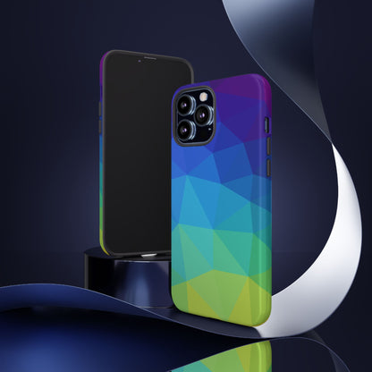 Geometric Gradient Tough Phone Case — Blue Green Polygon Design