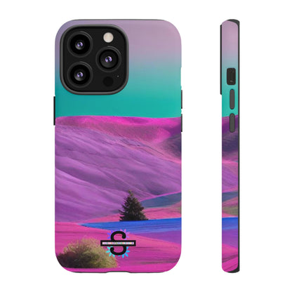 Tough Phone Case - pink purple green blue landscape