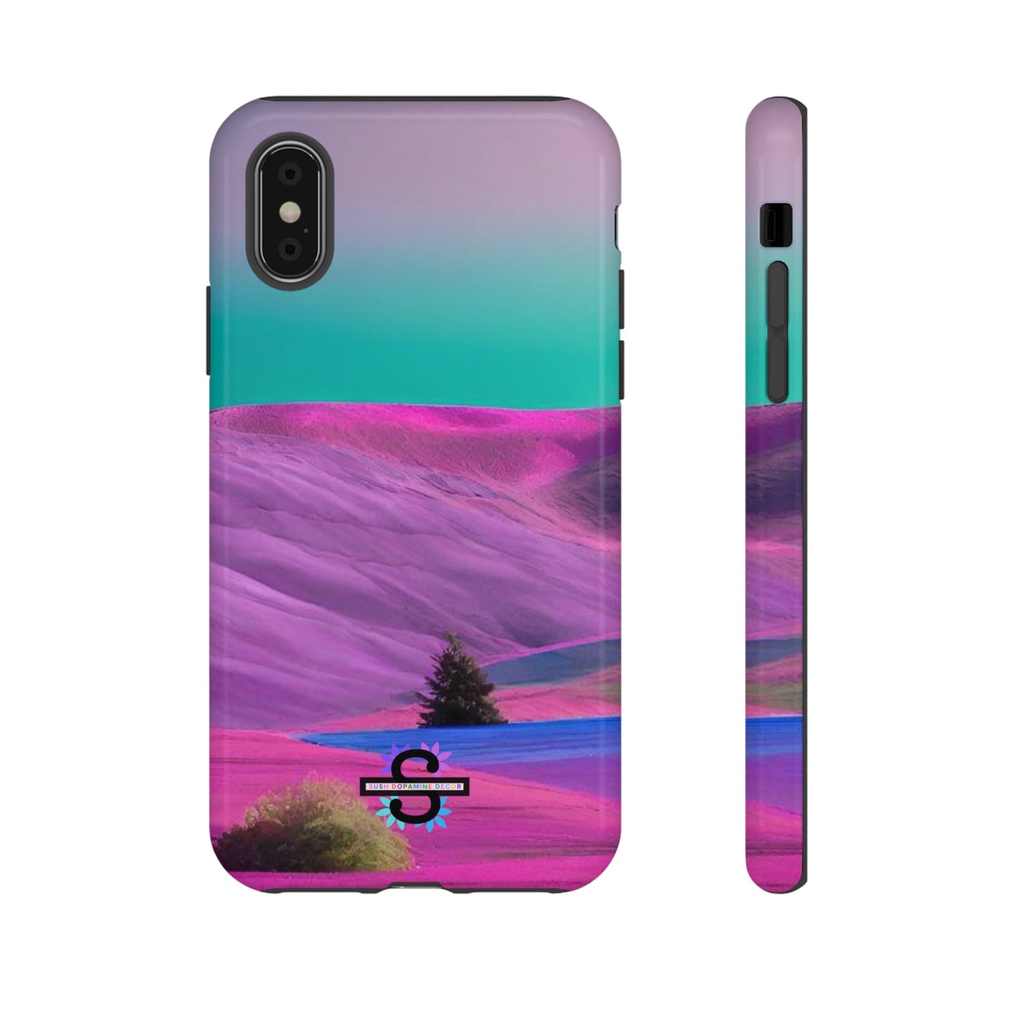 Tough Phone Case - pink purple green blue landscape