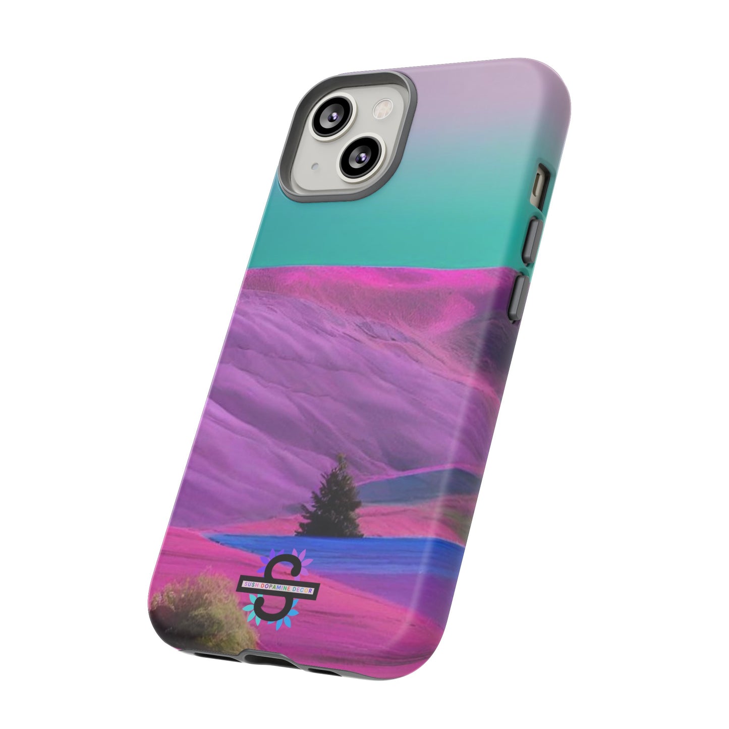 Tough Phone Case - pink purple green blue landscape