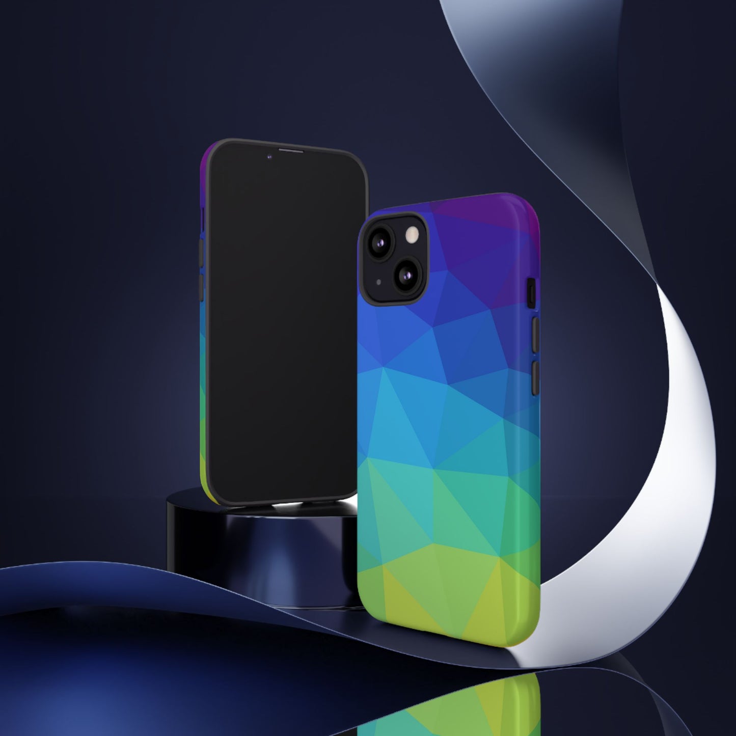 Geometric Gradient Tough Phone Case — Blue Green Polygon Design