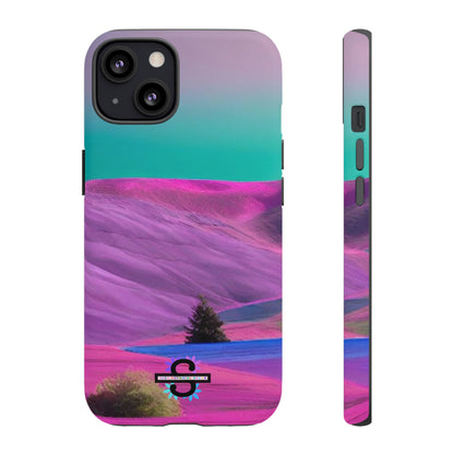 Tough Phone Case - pink purple green blue landscape