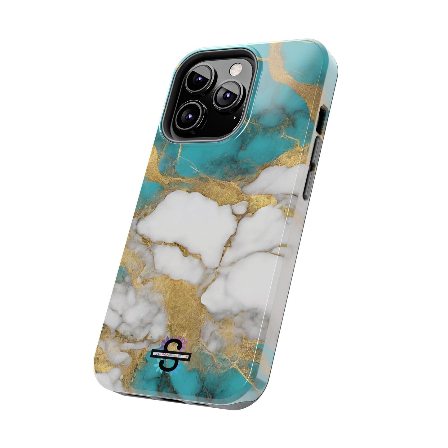 Turqoise Drop Print White Gold Tough Phone Case