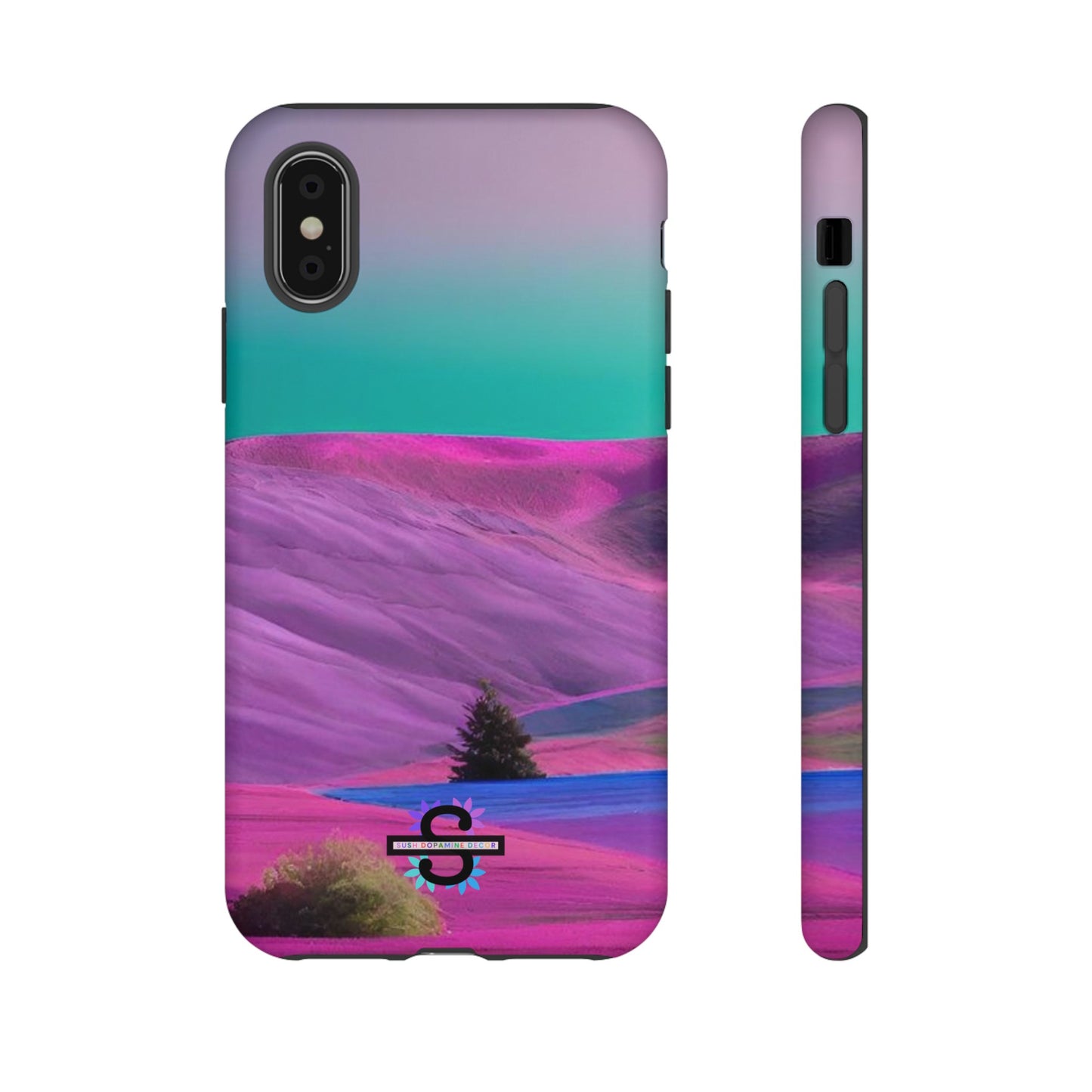 Tough Phone Case - pink purple green blue landscape