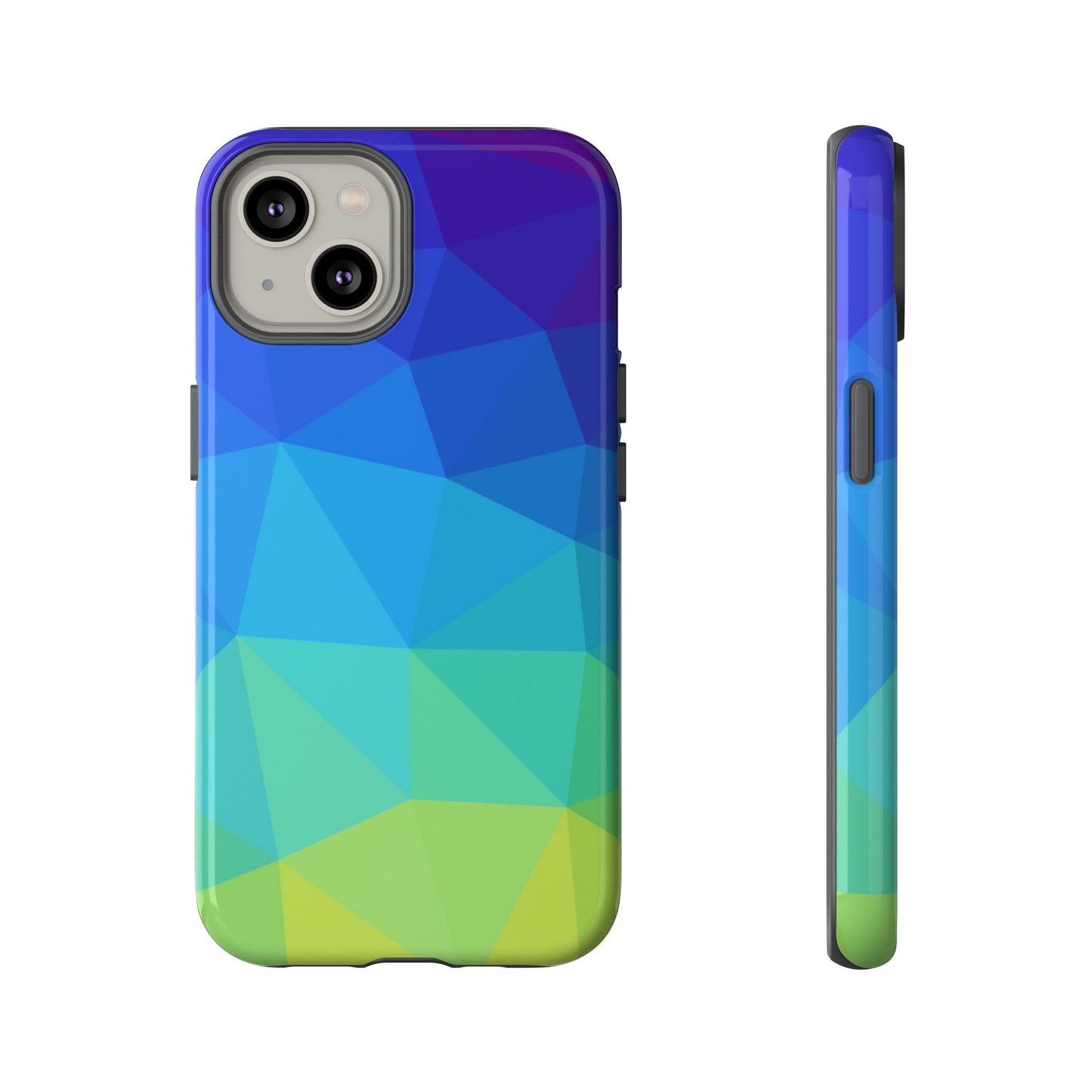 Geometric Gradient Tough Phone Case — Blue Green Polygon Design