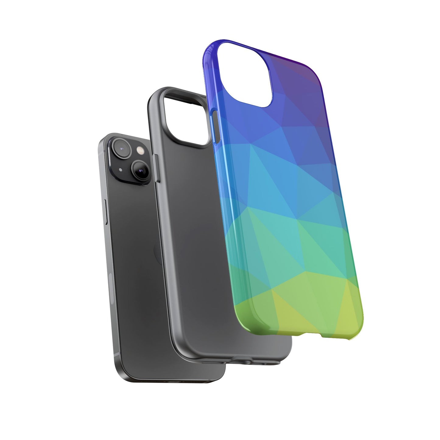 Geometric Gradient Tough Phone Case — Blue Green Polygon Design