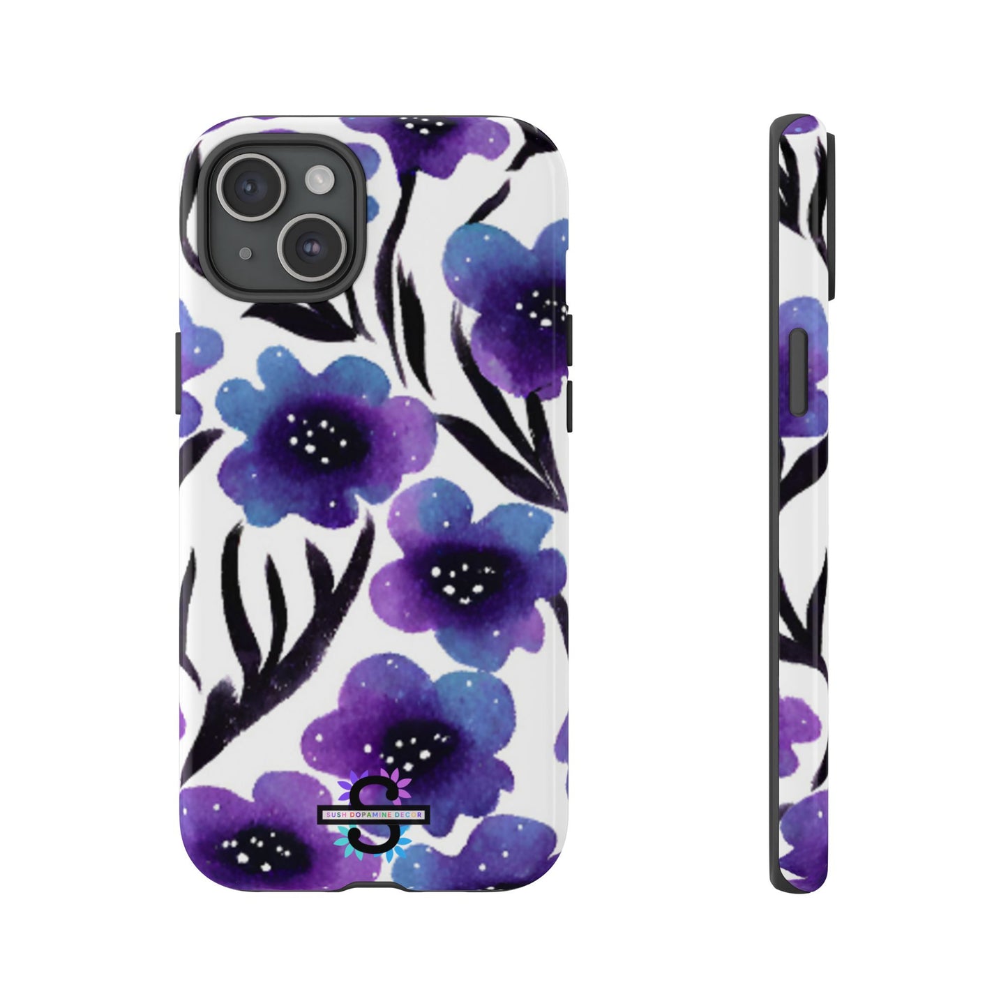 Purple Watercolor Floral Tough Case — Protective Galaxy Flower Phone Cover