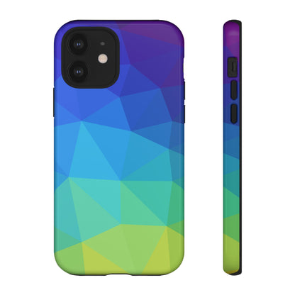 Geometric Gradient Tough Phone Case — Blue Green Polygon Design