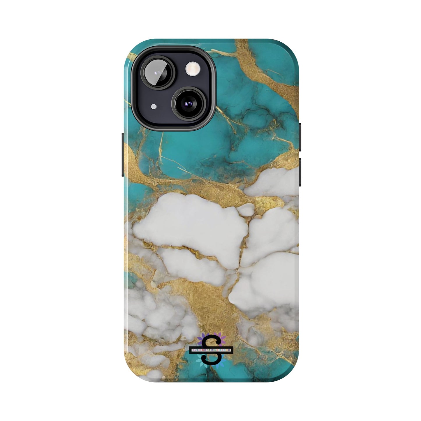 Turqoise Drop Print White Gold Tough Phone Case