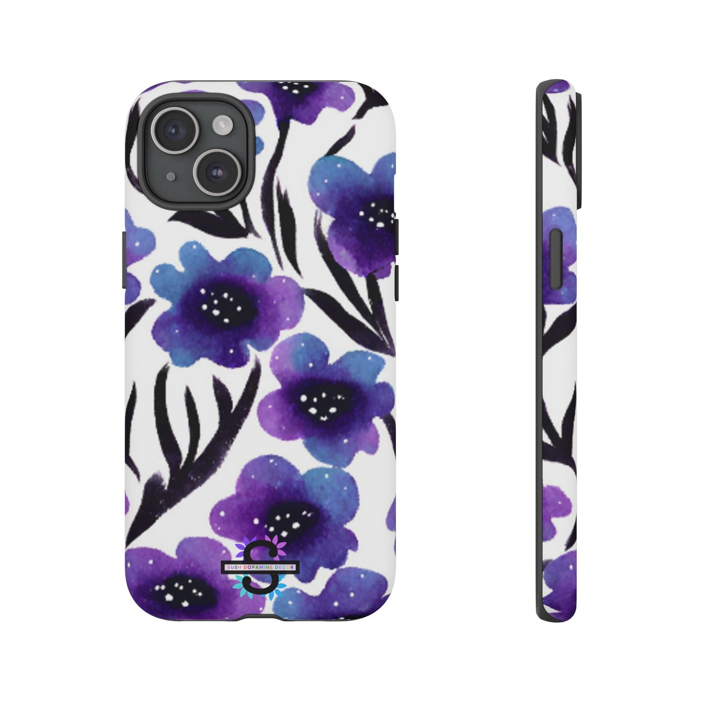 Purple Watercolor Floral Tough Case — Protective Galaxy Flower Phone Cover