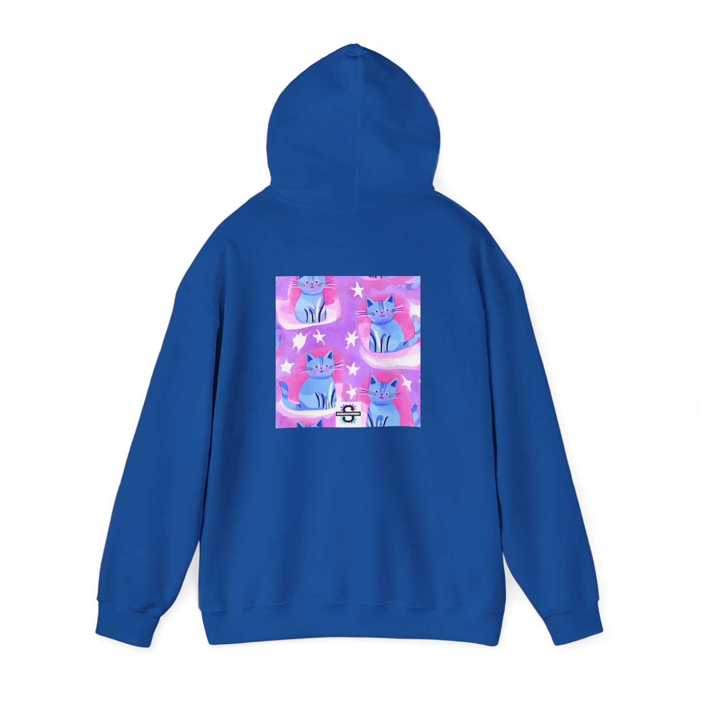 Unisex Heavy Blend™ Hooded Sweatshirt - Cute Cat in Pink Blue design, Love Subliminals, Attract love into your lif
