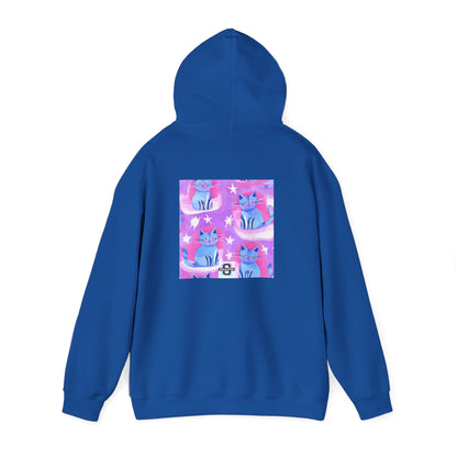 Unisex Heavy Blend™ Hooded Sweatshirt - Cute Cat in Pink Blue design, Love Subliminals, Attract love into your lif
