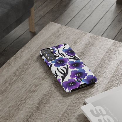 Purple Watercolor Floral Tough Case — Protective Galaxy Flower Phone Cover