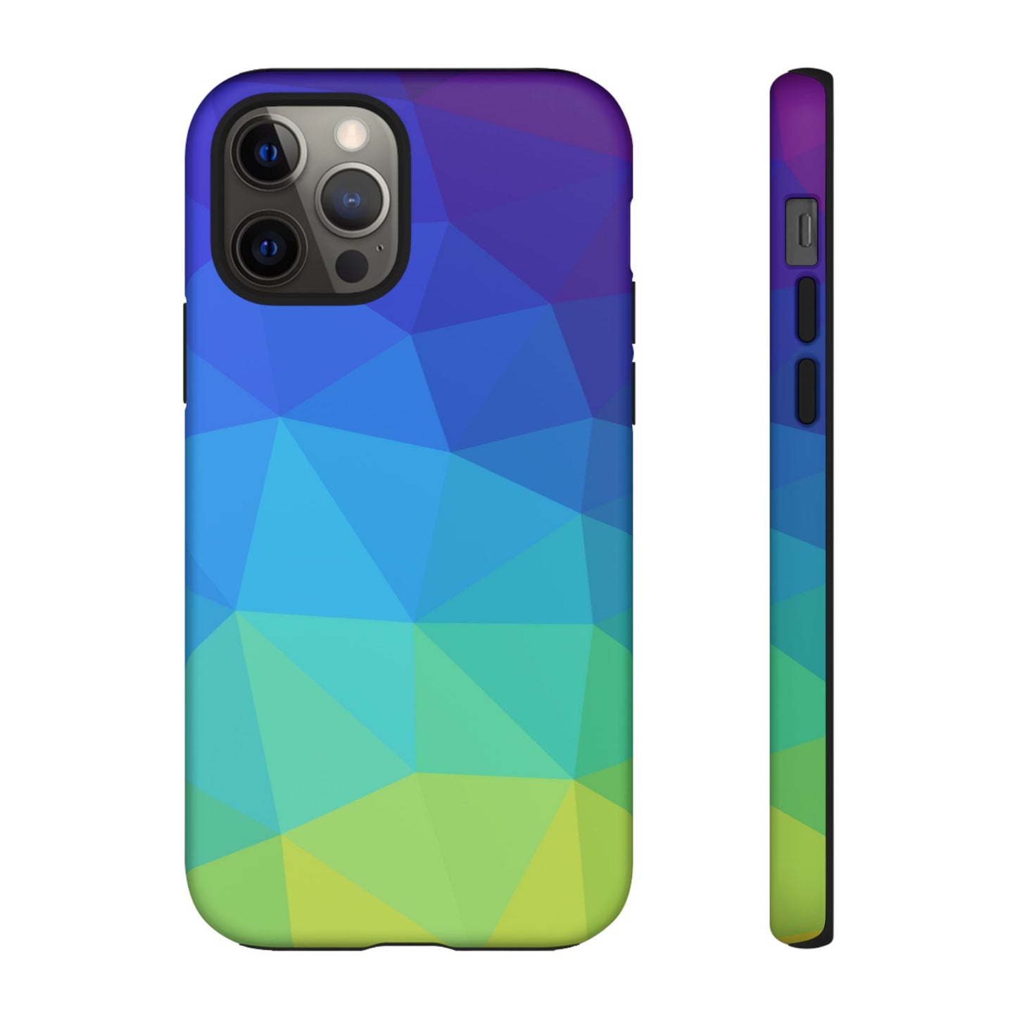 Geometric Gradient Tough Phone Case — Blue Green Polygon Design