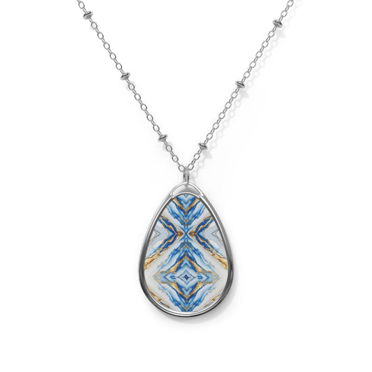 Trippy Blue White Gold psychedelic charm Oval Pendant- Timeless Elegance and Mesmerising Design Necklace | Neckpiece