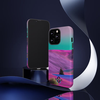 Tough Phone Case - pink purple green blue landscape