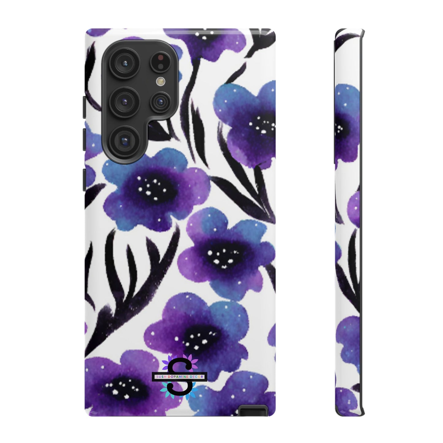 Purple Watercolor Floral Tough Case — Protective Galaxy Flower Phone Cover