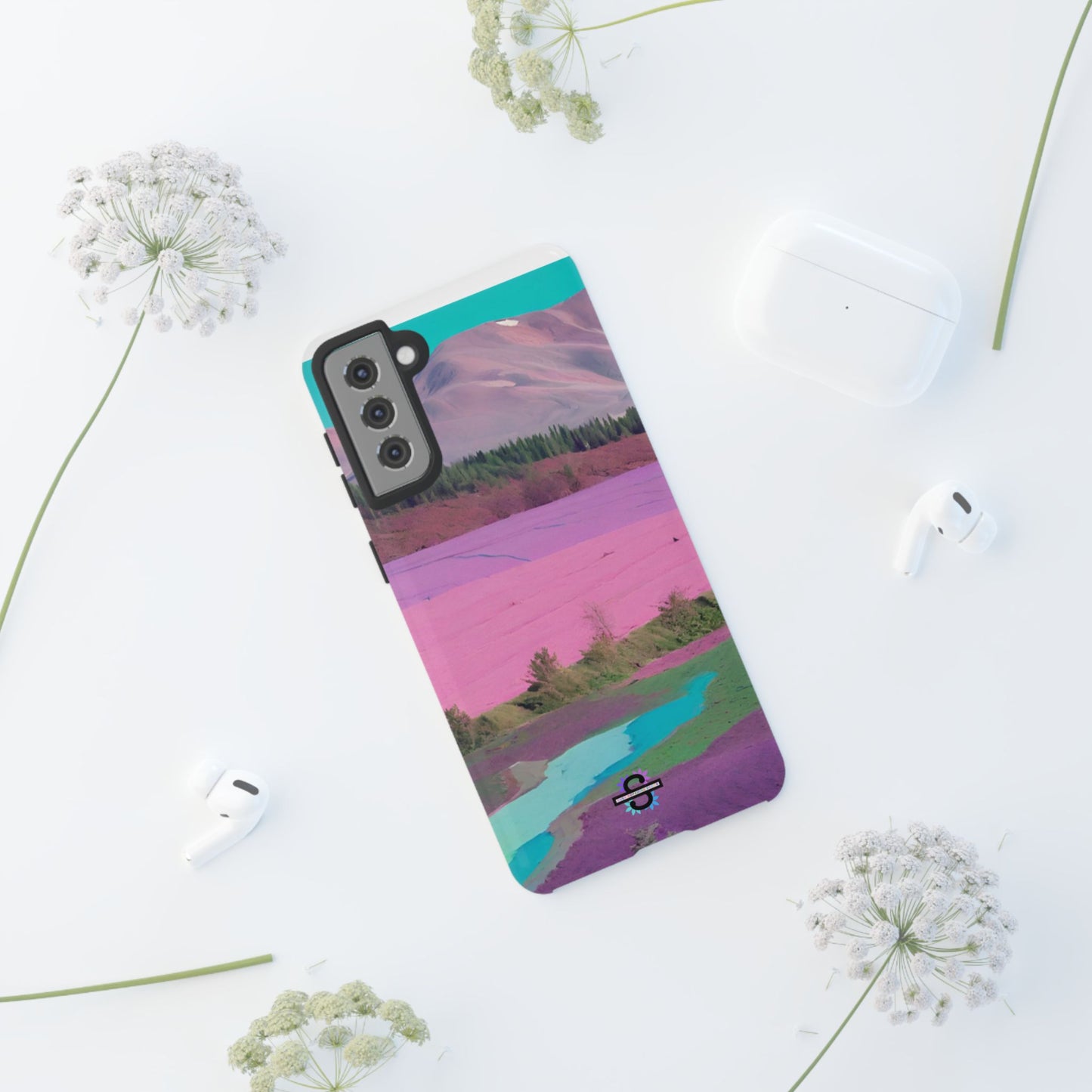 Hard Phone Case, Pink Landscape Design, Dual layer case for Extra Durability and Protection, Glossy or Matte Finish,
