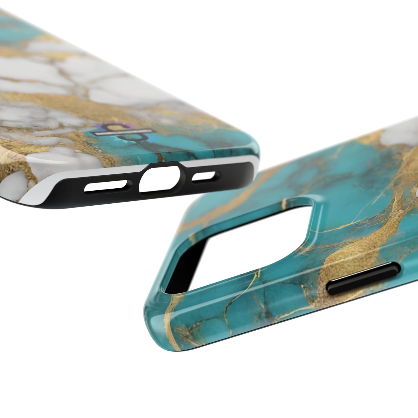 Turqoise Drop Print White Gold Tough Phone Case